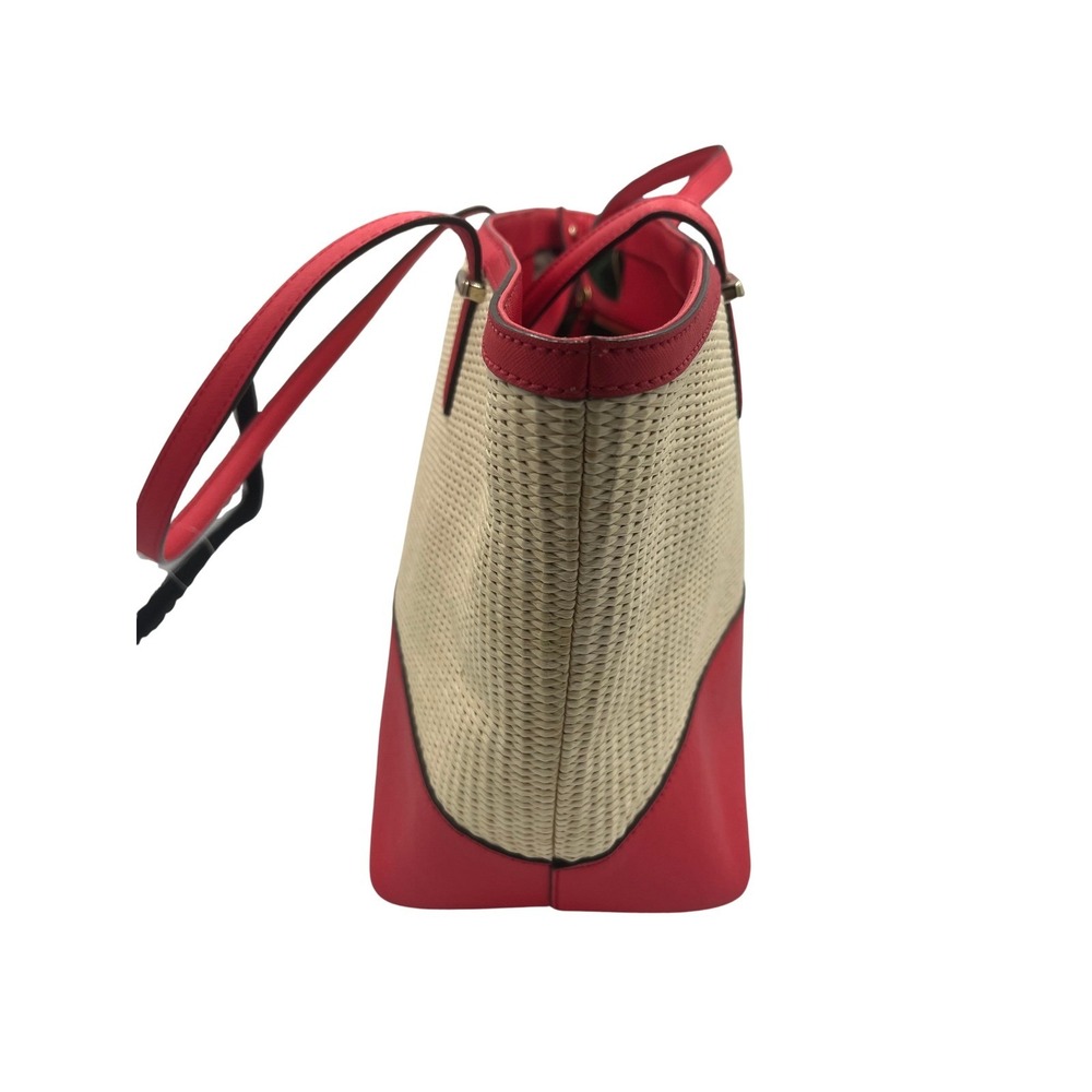 Kate Spade New York Straw and Red Leather Tote Bag Woven Summer Shoulder RYTGQJ